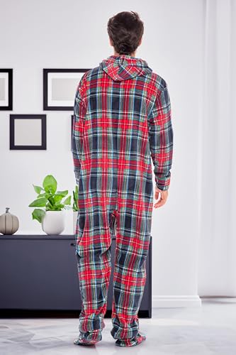 Alexander Del Rossa Adult Onesies for Men, Mens Onesie Pajamas Adults, Fleece Onesie for Men, Hooded Footed Mens Onsie Classic Tartain Plaid 2XL Tall (A0320W702XLT)3