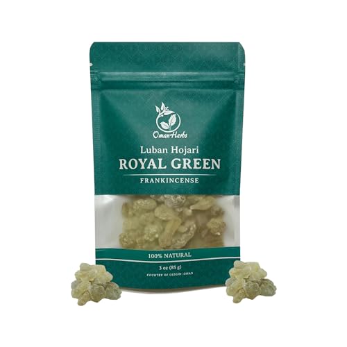 Royal Green Frankincense Hojari from Oman Boswellia Sacra| Pure Incense | Chruch Incense Olibanum | luban (3 oz)
