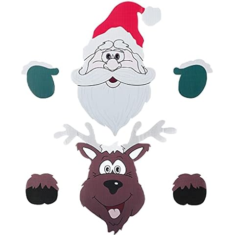 Christmas Fence Peeker Garden Yard Decor Elk Santa Claus Sign Ornament Topper for Christmas Home Decor Outdoor Lawn Patio Pathway Parking Xmas Decoration Cover