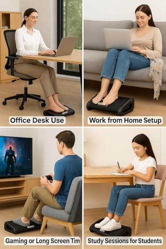 Foot Rest For Under Desk At Work - 6 Heights Adjustable Footrest Ergonomic Stools Office Desks With Massage Rollers Leg Chair (Black)