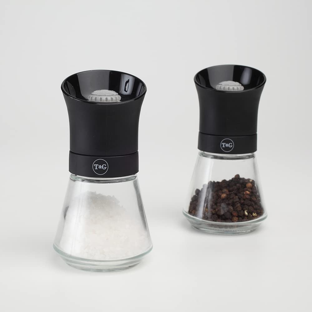 T&G CrushGrind Spice Mill With Stainless Steel Top & Glass Base, 12.5 Cm, Whole Dried Herbs Spices Seeds Chilli Flakes/Fully Adjustable Ceramic Manual Grinder