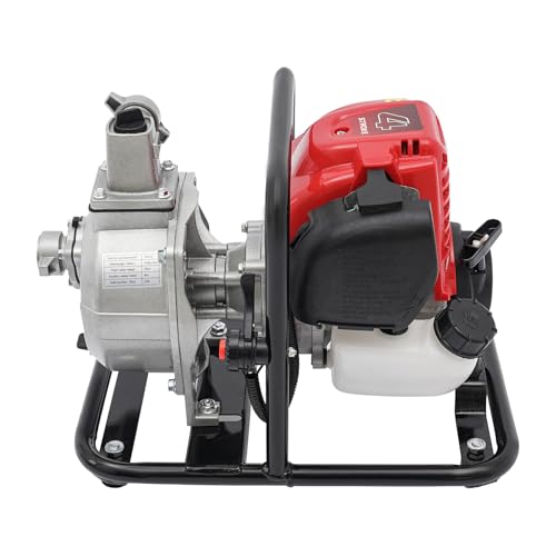 Begoniape 1 Zoll Benzin-Wasserpumpe mit 1.2KW 4-Takt Motor, 8100 l/h Fördermenge, 8m Ansaug-Wasserhöhe, 3m Selbstansaugung, Gartenpumpe Schmutzwasserpumpe mit Tragbarer Handgriff
