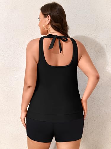 Plus Size Tankini Swimsuits with Shorts - Tummy Control Two Piece Blouson Bathing Suits High Neck Swimwear4