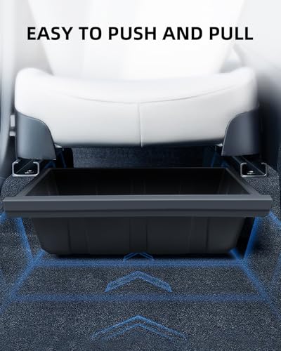 LANGBEAN 2 Stück Aufbewahrungsbox Unter dem Sitz für Tesla Model Y 2025 2024 2023, TPE Organizer Verstecktes Tablett für Vordersitze für Model Y Juniper Zubehör