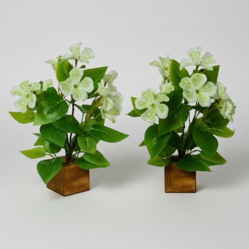 Image of fancymart Artificial Flower Plant Set of 2 with Wooden Pot - 23 cm Height | Real-Touch Faux Floral Decor for Home, Office, Living Room, Bedroom, Desk & Gift Purpose