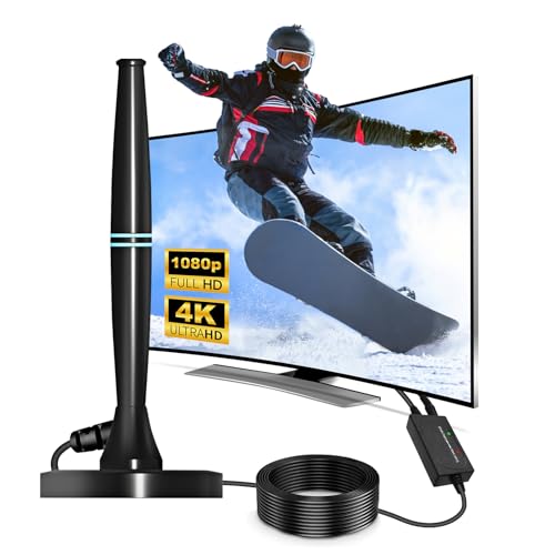 AN HUI MING Digital TV Aerial for 4K/1080P, Indoor/Outdoor Smart TV Antenna with Magnetic Base, 32FT/10M Cable, 280+ Miles Range, Freeview Channels, Black