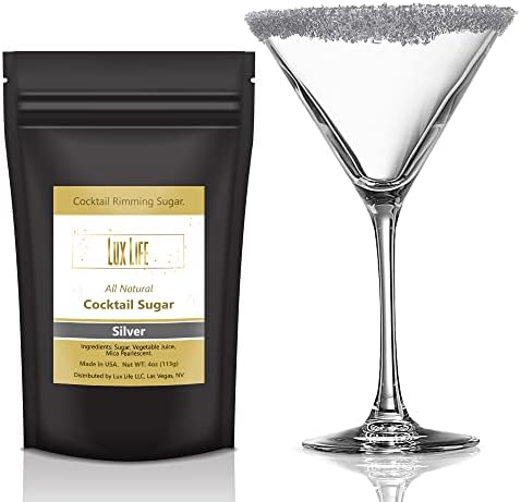 Lux Life Cocktail Sugar - Gluten & GMO-Free Cocktail Rimming Sugar - Vegan & Kosher Rimming Sugar - Rimming Sugar for Cocktails, Daiquiris, Cosmopolitans & Margaritas - 4 Oz (Silver)