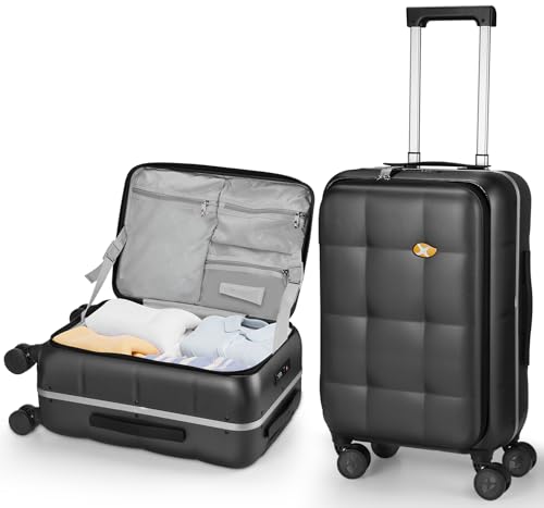 StuffServ Mala de mão de 50 cm com abertura frontal com rodinhas giratórias, moldura de alumínio, capa rígida, 56 x 35 x 23 cm, aprovada por companhias aéreas, malas de viagem com trava TSA para