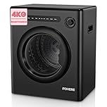 4KG Vented Tumble Dryer, FOHERE 1200W Compact Vented Tumble Dryer, 6 Auto Drying Mode, Smart Drying, Double Temperature Control Protection, for Apartment, Home, Dorm, RVs, Black