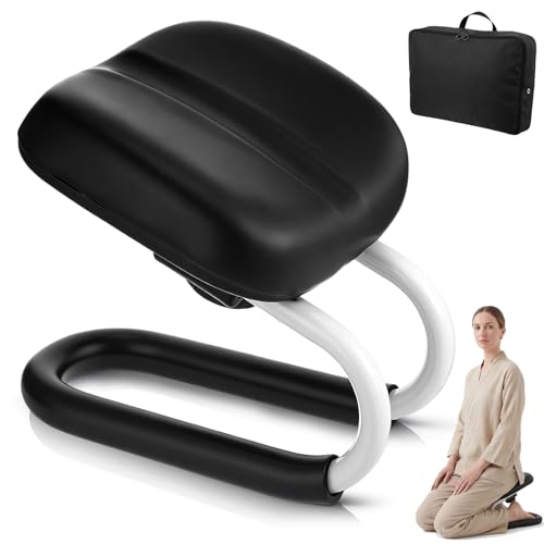 SiliFine Meditation Bench with Carrying Bag 3 Level Adjustable Metal Meditation Stool Non-Slip Prayer Kneeling Stool with Cushion Ergonomic Prayer Chair for Meditations Yoga(Black)
