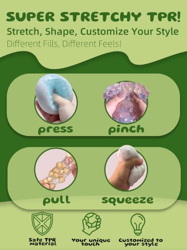 DIY Stress Ball Making Kit-Easy DIY- 16 TPR Skins, 16 Fillers, 28 oz Slime, 7 oz Clay, Create ASMR Anxiety Relief Toys, Handmade Squishy Stress Balls, Self-Care Gifts for Women, Crunchy Relaxing - Image 7