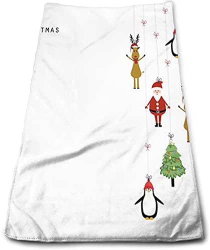 SARNFANS Christmas Hand Towel for Bathroom Home Kitchen Dish Towels,Reindeers Santa Claus Penguins,Towel for Cooking and Baking,Towel for Cooking and Baking,Brown 12in x27in
