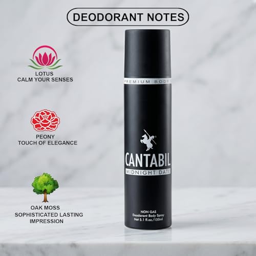 Image of Cantabil Midnight Date Unisex Long Lasting No Gas Deodorant Body Spray | Pack Of 3 X 150ml With Lotus, Lily & Musk | Perfume Deo For Men & Women | Rakhi Gift for Brother