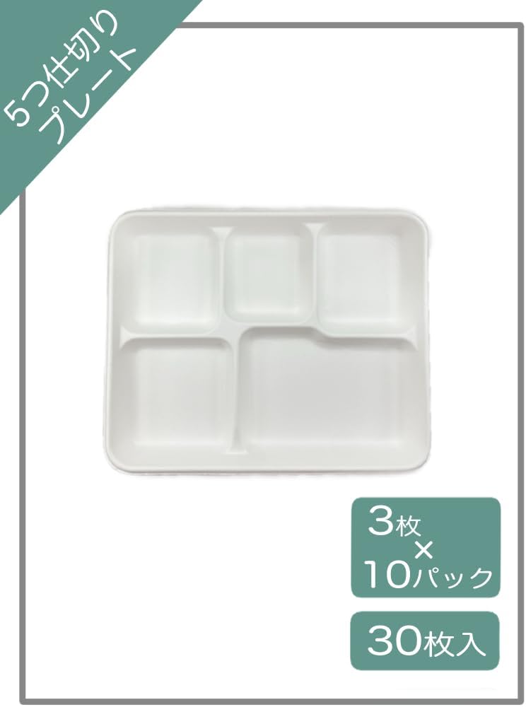 Toshin SP30 Disposable Eco Bagasse Commercial Partition Plates, 8.3 x 10.2 inches (21 x 26 cm), 3 Sheets x 10 Packs (30 Sheets Total), White