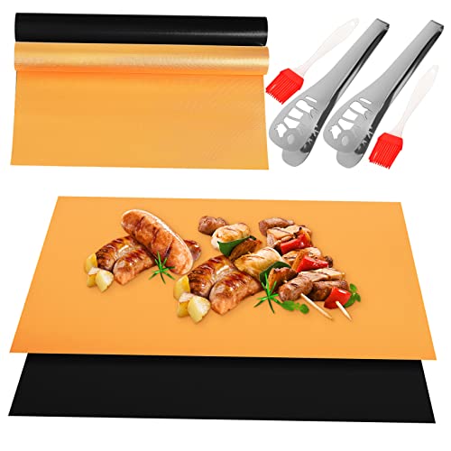 VANZACK BBQ Cooking Mat Kit 4 BBQ Mats for Gas Grill Reusable Baking Sheets Tongs