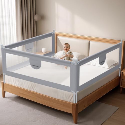 omzer Bed Rail for Toddlers - 3 Sides Safety Baby Bed Rail Guard with Child Lock, Infants Height Adjustment Queen Size Bed Rail for Toddlers,78.74