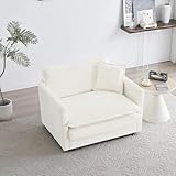 WILLIAMSPACE 41' Single Sofa Chair, Modern Upholstered Armchair with 1 Toss Pillow, Small Cream Couch Chair for Living Room, Deep Seat Reading Sofa for Bedroom Apartment, Chenille Fabric (Cream White)