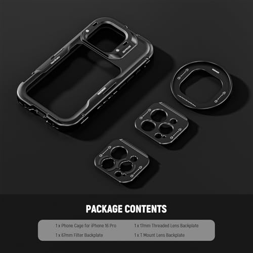 NEEWER 16 Pro Cage, Quick Release Video Rig Phone Stabilizer Compatible with iPhone 16 Pro with 67mm Filter Adapter, 17mm Lens Backplate, T Mount Lens Adapter Compatible with Moment, PA073 by NEEWER - Used condition - Image 9