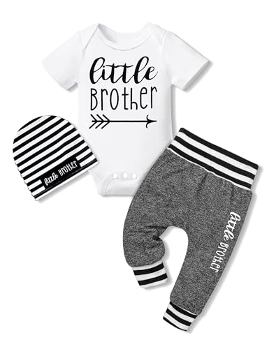 Image of Fommy Newborn Baby Boy Clothes New to The Crew Letter Print Romper+ Pants+Hat 3PCS Outfit
