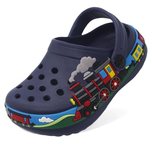 Image of Boys Girls Toddler Clogs Little Kids Slip on Slides Sandals Slippers Cute Cartoon Train Pattern Garden Clogs Summer Indoor Outdoor Beach Pool Water Shoes