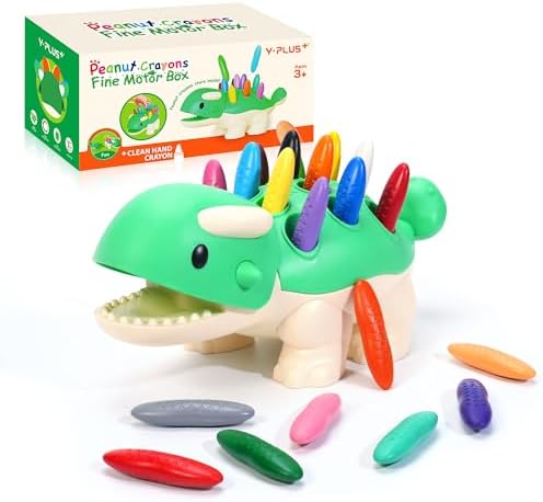 YPLUS Dinosaur Toys with Peanut Crayons, Montessori Sensory Fine Motor Learning Toys 24 Colors Toddler Crayons Box Toys Activity Set for Kids