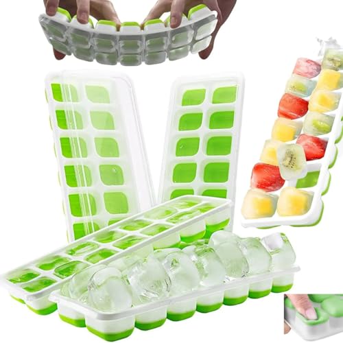 Kit Formas De Gelo ou Papinha Cubo Rígida e Flexível Com Fundo Silicone Premium (4, VERMELHO)