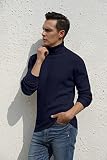 Hisir Rollkragenpullover Herren Klassischer Männer Bequem Langarmshirt Feinstrick Warmer Winter Pullover Pulli mit Rundhalsausschnitt für Männer (Marineblau, XL)