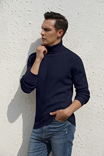Hisir Rollkragenpullover Herren Klassischer Männer Bequem Langarmshirt Feinstrick Warmer Winter Pullover Pulli mit Rundhalsausschnitt für Männer (Marineblau, XL)