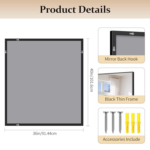 Image of COFENY Black Bathroom Mirror for Wall, 36x40 Inch Rectangle Mirrors with Metal Frame, Modern Rectangular Wall Mirror for Bathroom Living Room, Entryway Hangs Horizontal or Vertical