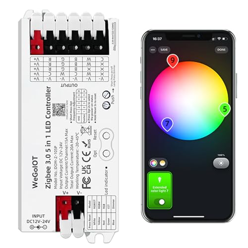 WeGoIOT Zigbee 3.0 5-in-1 Smart LED Controllers, DIMMER WW/CW RGB RGBW RGBCCT Strips, Support Hub APP/Alexa Echo Plus Voice Control Color Changing