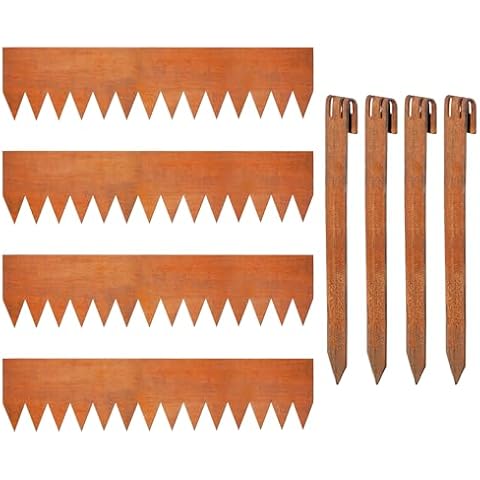 UltiTeque Straight Corten Steel Rust 8-inch Landscape Garden Edging Pack of 4 with 4pcs Stakes Cover