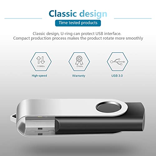 OURUN 64GB USB-Stick USB 2.0 Speicherstick Rotate Metall USB-Flash-Laufwerk (Schwarz) – Bild 3