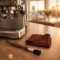 2er Tücher Barista Pinsel(Holzgriff) Set Braun + – Kaffeetuch Mikrofaser 30×30cm, Espresso Reinigungstuch & Poliertuch für Siebträger, Dampflanze, Kaffeemühle, Barista Zubehör & Espresso Zubehör – Ansicht 2