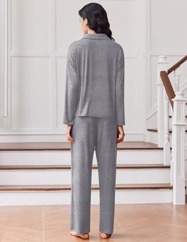 Ekouaer Pajamas for Women Set Button Up Pjs 2 Piece Long Sleeve Lounge Sets - image 2