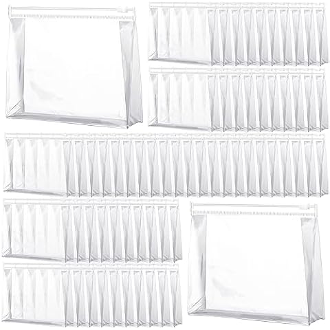 Xuniea 100 Pcs Mini Clear Makeup Bag PVC Small Travel Toiletry Organizer Pouches Bulk Waterproof Transparent Plastic Cosmetic Bag with Zipper for Women Men Travel(7.9'') Cover
