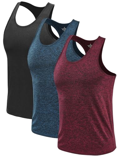 Image of Ymmchy Men's Sleeveless Tank Tops Gym Vest Top Workout Y-Back Tanks Bodybuilding Vests Dry-Fit T Shirt 3 Pack Black/DB/Wine Red XXL