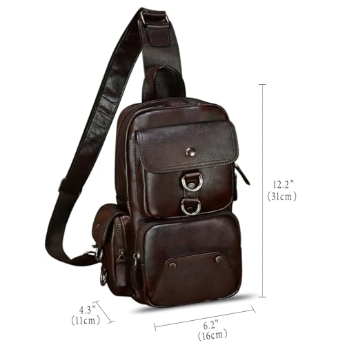 Image of Genuine Leather Sling Bag for Men and Women Full Grain Leather Crossbody Sling Backpack Purse