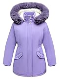 Wyeysyt Girl's Winter Long Coat Waterproof Kids Outerwear Warm Parka Puffer Jacket with Hood(Purple-11Y)