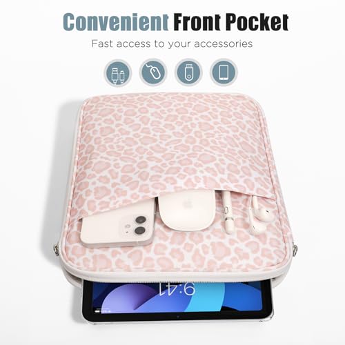 Image of TiMOVO 9-11 inch Tablet Sleeve Bag with Pocket, Pink Leopard | Fits iPad 11 inch A16 2025, iPad 10.9 inch /10.2 inch, Air 11 inch 5th /4th Gen, Galaxy Tab A9+ /A11 Plus 11 inch