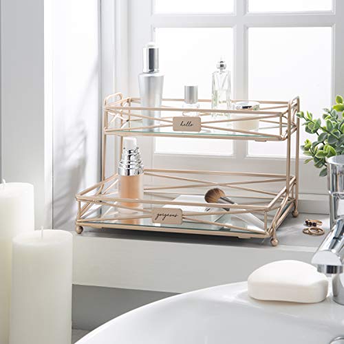 Home Details Mirrored, Perfect for Perfumes, Jewelry, Makeup, Cosmetic Organizer, Stylish Decor in Rose Gold 2 Tier Vanity Tower by Home Details - Image 3