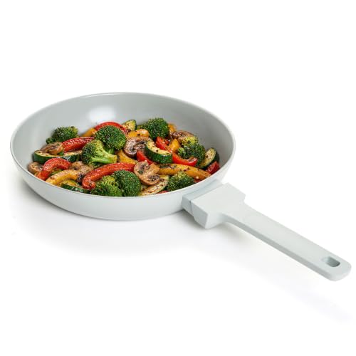 Image of Ember Cookware Arcilla Ceramic Frying Pan 24 cm | 5-Year Warranty | 75% Less Oil Usage | Lightweight, Non-Toxic Non-Stick Ceramic Frypan | Matching Handle- Gas Compatible | ISI Certified | Grey
