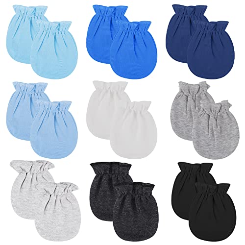 Image of 9 Pairs Newborn Baby Mittens Cotton Mittens for Infant Toddler No Scratch Baby Gloves Mittens for 0-6 Months Baby(9 Colors)