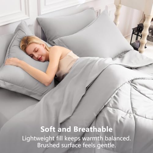 Image of CozyLux Super King Plus Comforter Set French Grey, 7 Pieces Bed in a Bag Comforter Set with Sheets, All Season Bedding Set with Down Alternative Comforter, Sheets, Pillowcases & Shams