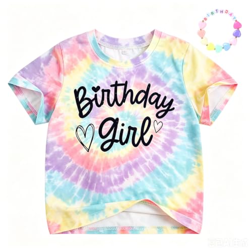 Image of Girls' Birthday Girl Letter Print T-Shirt with Bracelet, Pink, Size 4-12Y, Short Sleeve