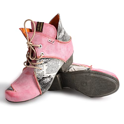 TMA EYES Lace Up Newspaper Print Leather Women's Ankle Boots4