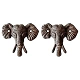 Zorues Rustic Elephant-Shaped Decorative Wall Hook Rack Hangers for Hanging Clothes, Coats, Towels, Keys, and Hats, 2-Pack Antique Cast Iron Mounted Wall Hooks