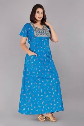 Image of NILOUFO Women's Cotton Jaipuri Nighty Gown - Pack of 2 Rajasthani Print Night Dresses | Maxi Sleepwear with Pocket | Soft Embroidered Loungewear for Ladies