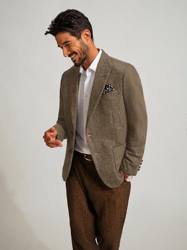 PJ PAUL JONES Mens Blazer Vintage Herringbone Tweed Blazer Two Button Wool Blend Sport Coat with Pocket Square4