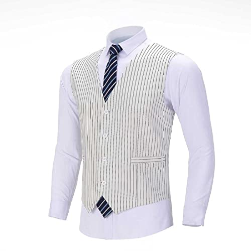 SHACE Men's Business Suit Vest - Autumn Men V Neck Pinstripe White Suit Vest Formal Business Party Waistcoat Wedding Groo