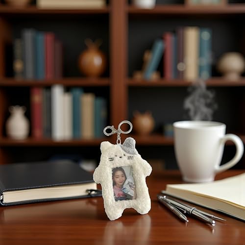 White Plush Rabbit Photocard Holder with Keychain, Cute Cartoon Plush Photocard Holder- ID Card Cover Protective Card Rabbit Identification Badges Supplies, Car Keychain, Business Card Holders4